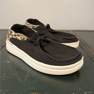 Hey Dude Wendy Rise Jungle Funk Leopard Black Women's Casual Shoes Loafers Sz 7